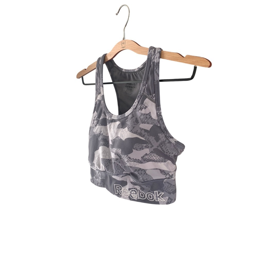 Reebok‎ Sports Bra Racerback W/Phone Pocket Camo Print Workout Fitness Top XS - Picture 3 of 10